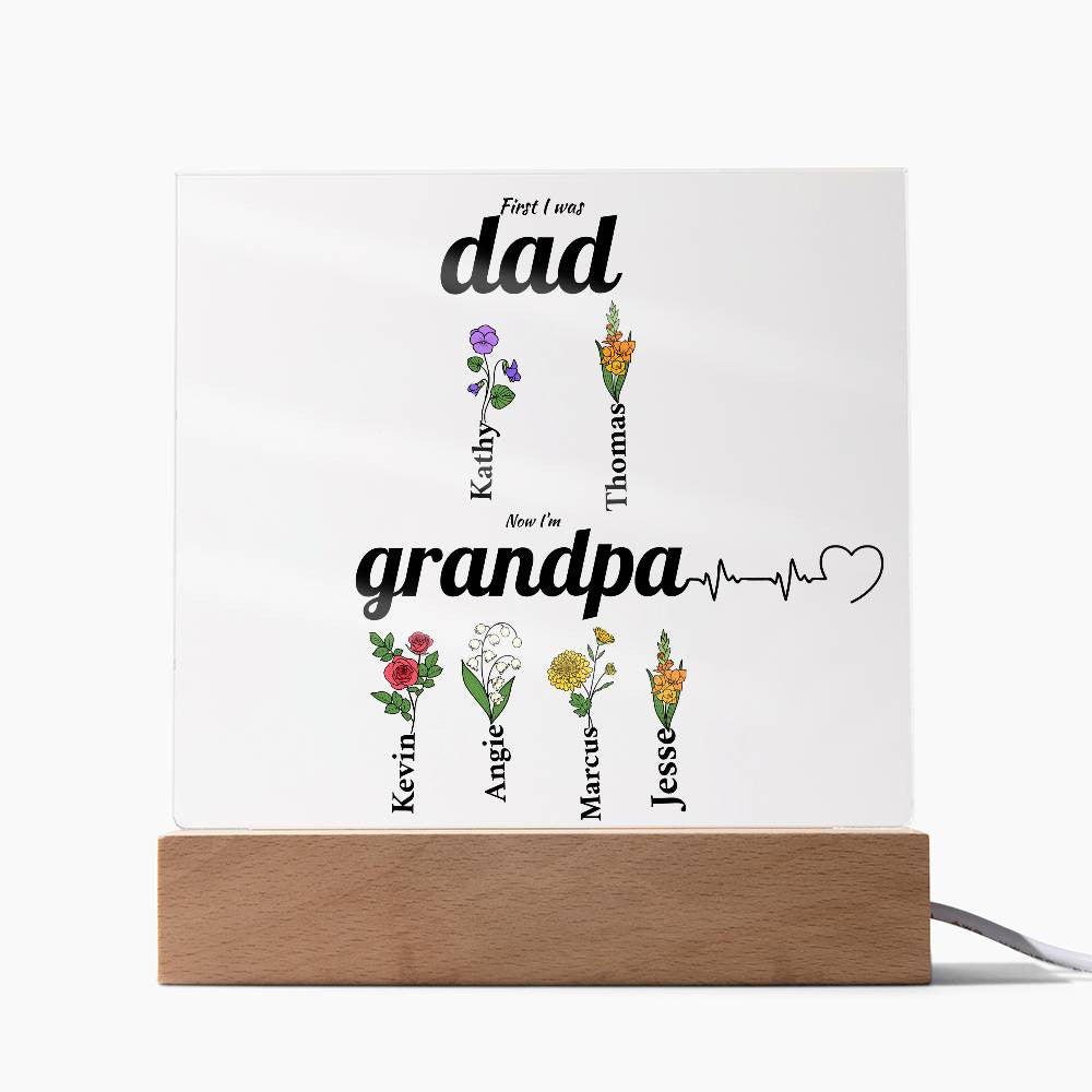 Mom/Dad and Grandma/Grandpa Birth Flower Acrylic Square Plaque