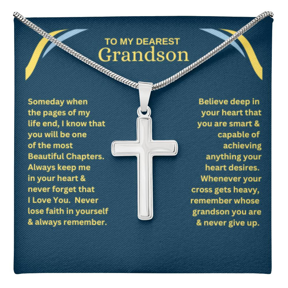 Dearest Grandson Stainless Cross Necklace w/ MC