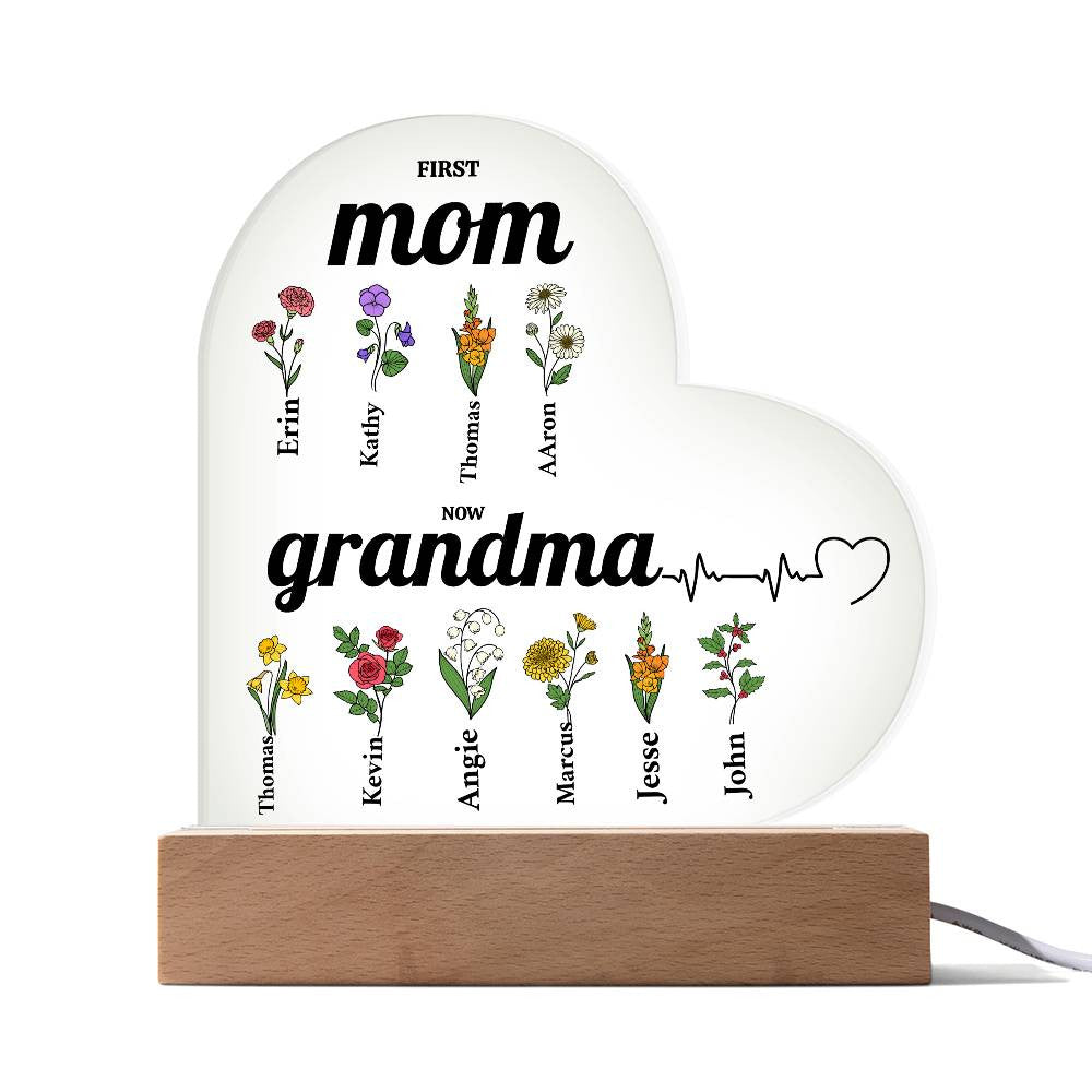 First Mom, Now Grandma Acrylic Heart Plaque